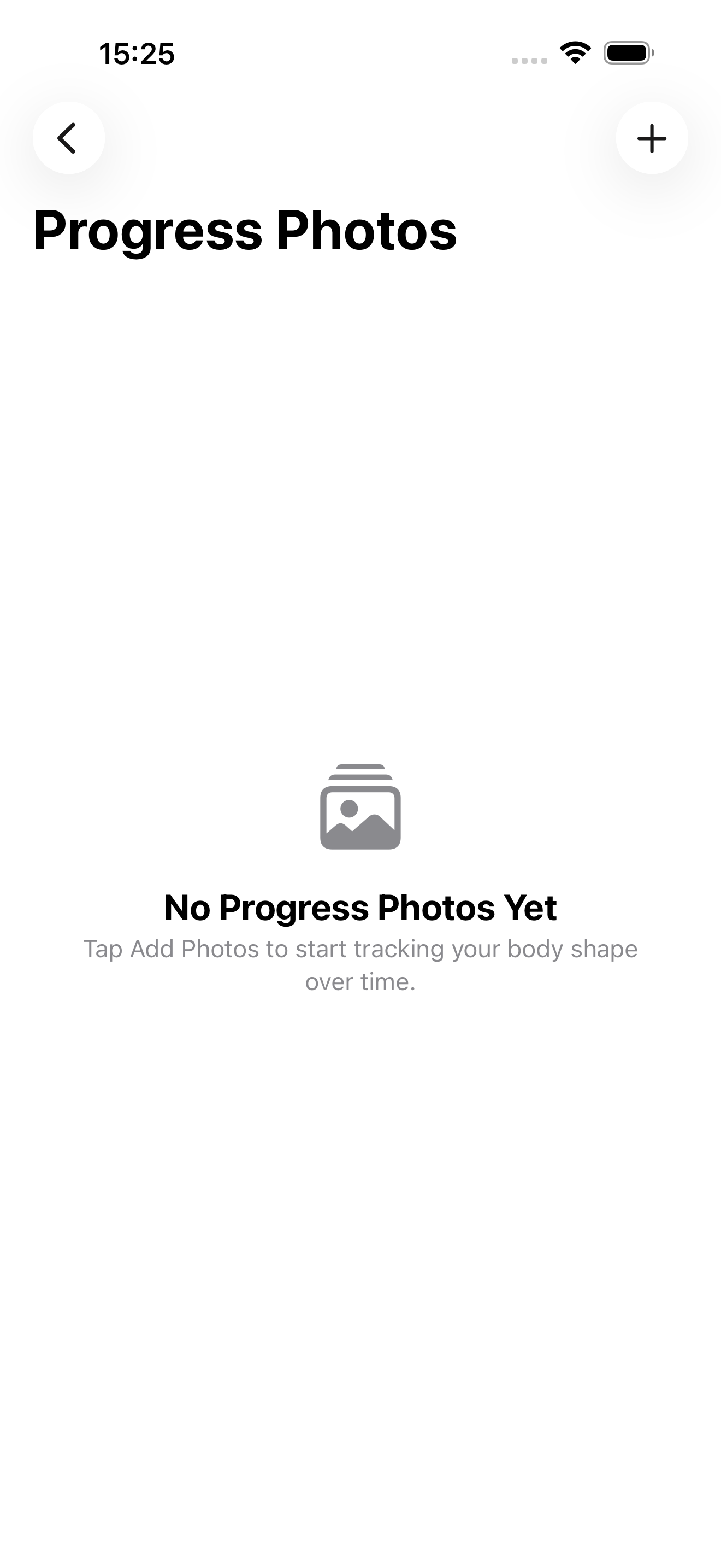 Progress photos screen ready to track body shape changes over time